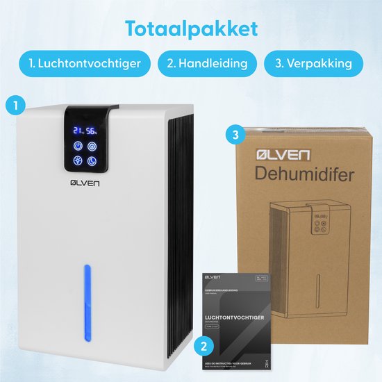 Déshumidificateur Ølven - Déshumidifie jusqu'à 0,7L par jour - Déshumidificateur - Silencieux - Mode nuit - Blanc
