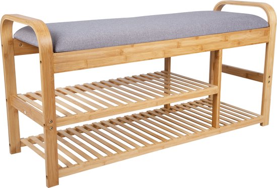 Leitmotiv Banc Arche - Bambou avec coussin gris - 100x33x50 cm - Moderne/Scandinave