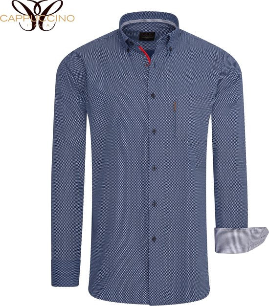 Cappuccino Italia - Chemises Hommes Chemise Regular Fit Navy Dotted - Bleu - Taille XL