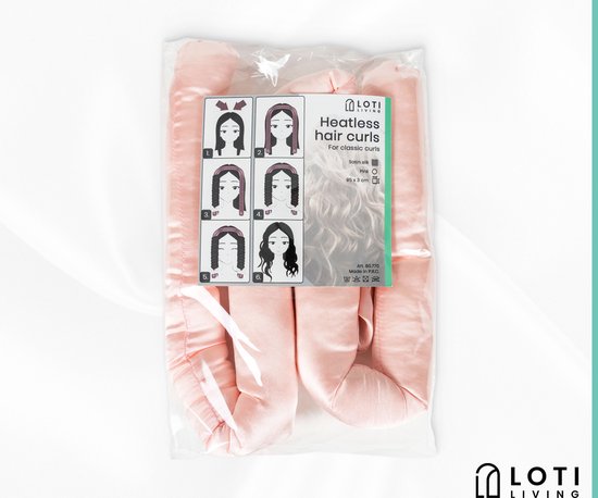 Loti Living Heatless Curls Set - Pink - Boucles sans chaleur et sans dégâts - Rouleaux pour cheveux - Boucleurs pour cheveux - Boucles sans chaleur - 2 chouchous inclus
