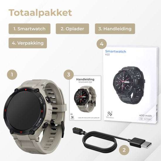 Nuvance - Montre intelligente pour l'extérieur - IP67 Waterproof - Bluetooth Smartwatch pour femmes et hommes - Smartwatches - Montre de sport avec podomètre, compteur de calories, somnomètre - Convient à tous les smartphones - Gris