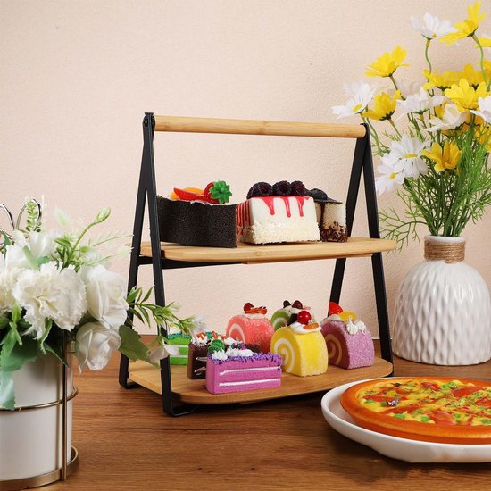 Etagère en bambou - 2 niveaux - pliable - 30 cm de haut - Plateau de service en bois