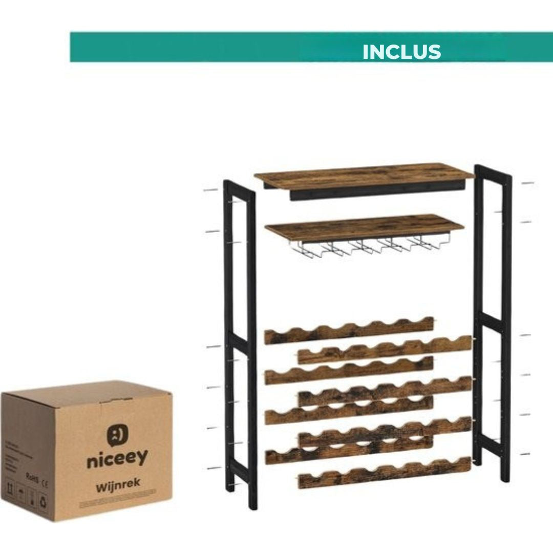 Armoire à vin - de bar - Niceey - Pour 24 bouteilles et 15 verres - métal/bois