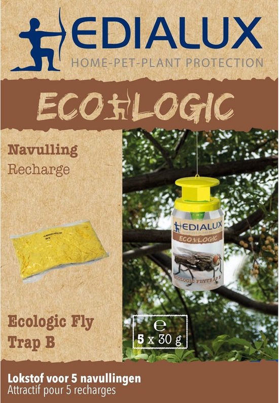 Edialux Flytrap refill with water-soluble attractant, natural fly attractant, eco-friendly insect trap refill for outdoor use, reusable refill for garden, stable and patio, up to 20 weeks of protection