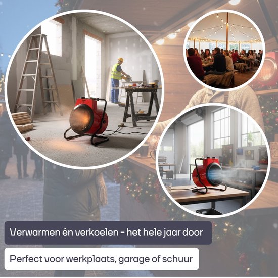 Perel Chauffage électrique à ventilateur 3000W, 2 niveaux de chaleur, thermostat et mode refroidissement, IP24, protection contre la surchauffe et l'inclinaison, chauffage portable compact pour l'atelier, le garage, la remise