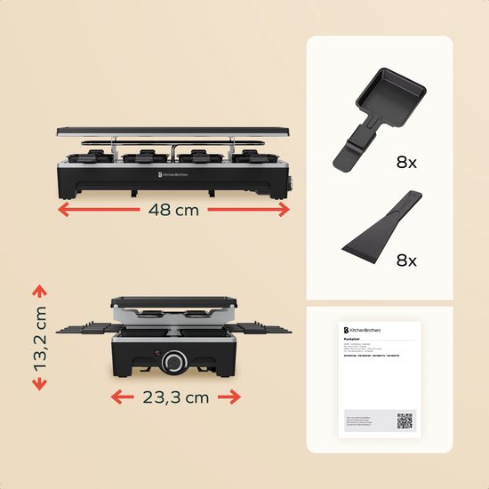 KitchenBrothers Gourmet Set - 1500W - Assiette Gourmet 8 personnes - Set avec casseroles et spatules - 46,5 x 23 cm - Noir