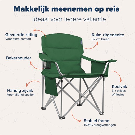 TRVLMORE Chaises de camping XL - pliables - 2-Pack - Capacité de charge 150KG - Sac de transport inclus - Chaise pliante - Chaise de pêche - Chaise de camping - Chaise pliante - Vert