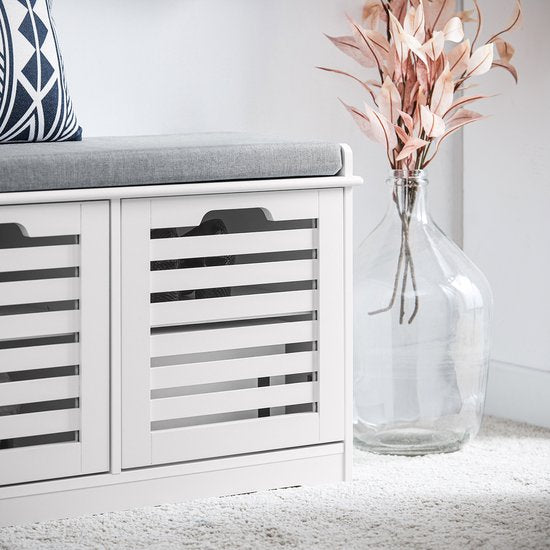SoBuy FSR23-II-W Banc d'entrée - Banc à chaussures blanc avec rangement