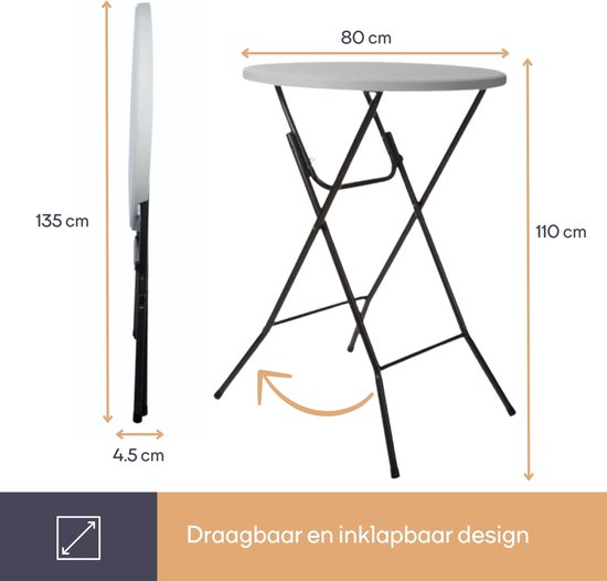 Perel Table pliante, blanche, 80 x 110 cm, utilisation intérieure et extérieure, idéale pour les événements et l'utilisation quotidienne, max. 100 kg, convient partout, légère et portable, espace de table supplémentaire