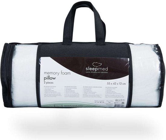2 x SleepMed - Oreiller en mousse à mémoire de forme - 100% mousse à mémoire de forme - blanc - housse hypoallergénique - 55 x 43 x 12 cm