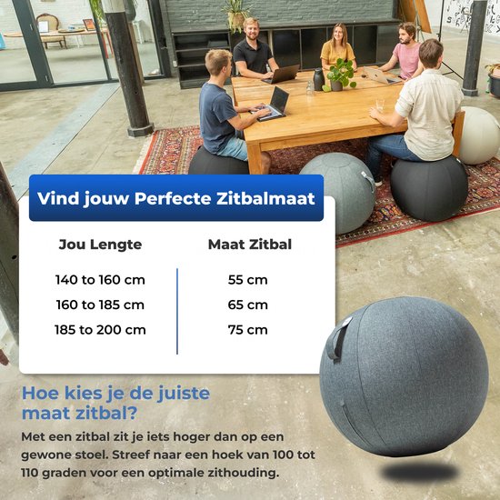 Backerz Sitting Ball 75 CM - Ballon d'assise avec housse en lin - Chaise ergonomique pour le bureau et la maison - Ballon de yoga de luxe - Anthracite 2