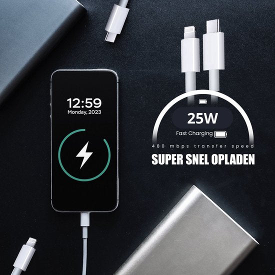 Golden Sound 25W Original Fast Charger - Convient aux chargeurs d'Iphone et d'Ipad - Prise de charge de 2 mètres - Chargeur adapté aux 14/13/12/11/Xr/Xs/Xs Max/8/8 Plus/ Pro