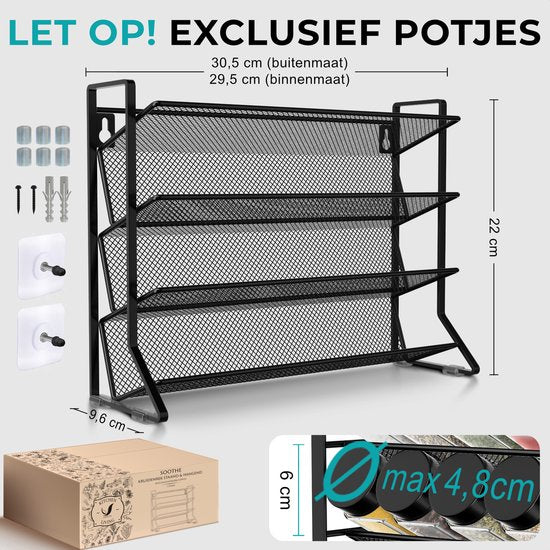 Soothe Spice Rack Standing and Hanging for 24 Spice Jars - 4 Layers - Spice Organiser - Spice Rack - Noir