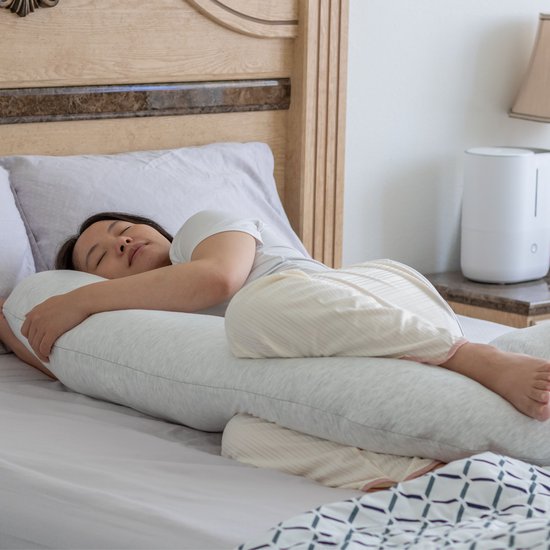 Oreiller de grossesse - Earkings - dormir sur le côté 140x80cm en U avec housse amovible - gris foncé