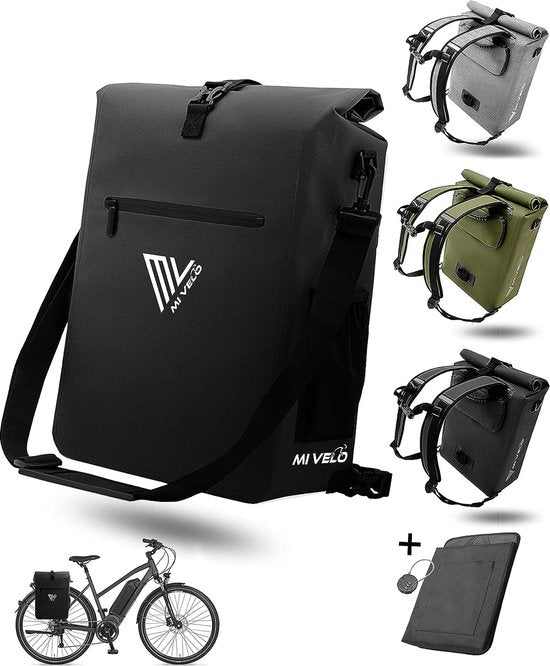 MIVELO sacoche vélo pour porteur - sacoche 3 en 1 sac à dos sac à bandoulière - 100% étanche et sans PVC - sacoche vélo avec sacoche amovible pour ordinateur portable