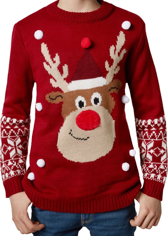 Dressforfun Pull de Noël Rudi Reindeer pour enfants - 140 (9-10y) - Carnaval Costume - Halloween - Déguisement - Party wear - Fête - Party wear