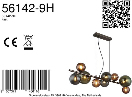 Globo - lampe suspendue - RIHA - multicolore - verre - grande lampe de table - G9 - 56142-9H