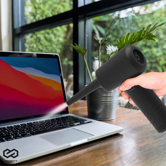 Infinity Goods Souffleur d'air 4-en-1 - Air comprimé - 53K RPM - Souffler et aspirer - Air comprimé - Sans fil et rechargeable - Noir