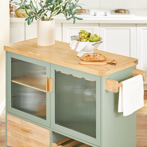 SoBuy - Ilot de cuisine central - Bois de bambou - 109 x 38 x 92 cm - Vert