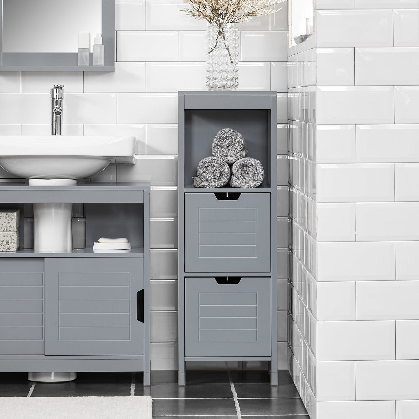 SoBuy Meubles de salle de bain Colonne Cabinets Etagère 2 Tiroirs