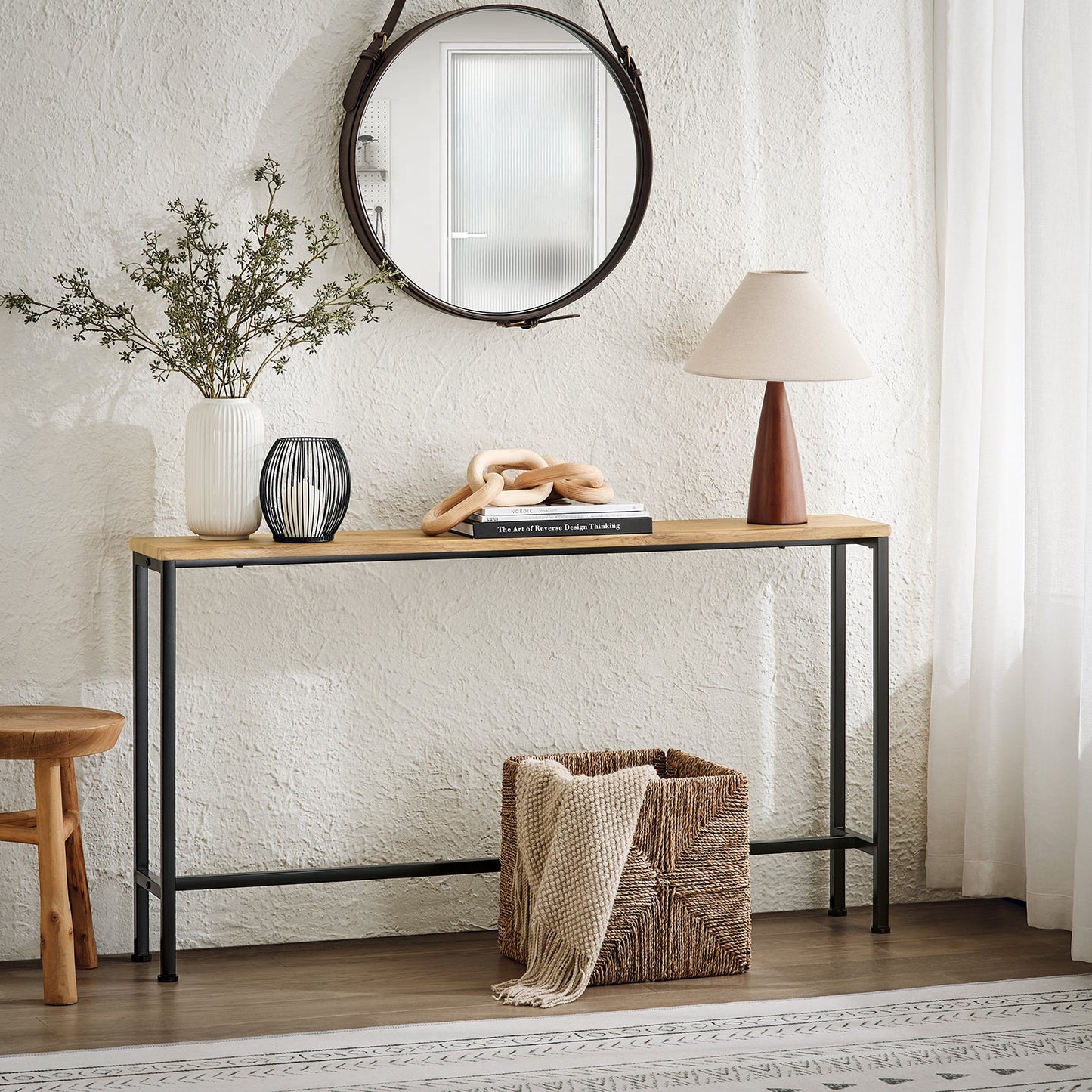 SoBuy FSB19-E Table console / Table d'appoint / Table d'entrée - 120 x 20 x 65 cm, bois MDF avec structure et pieds en métal gris