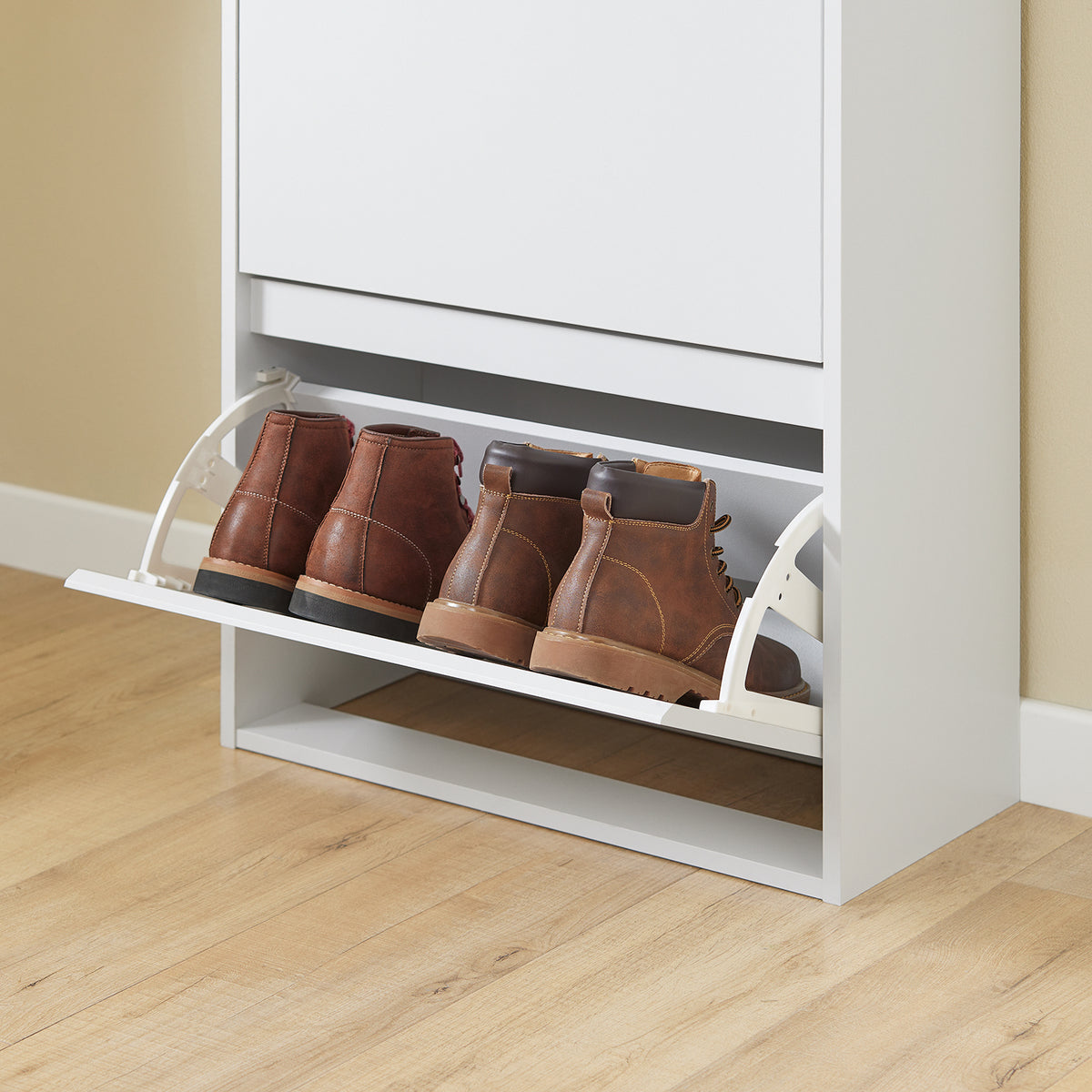 SoBuy FSR205-WN Armoire à chaussures entrée bois blanc 61 x 26 x 91 cm - compacte avec tiroir et portes basculantes - design scandinave