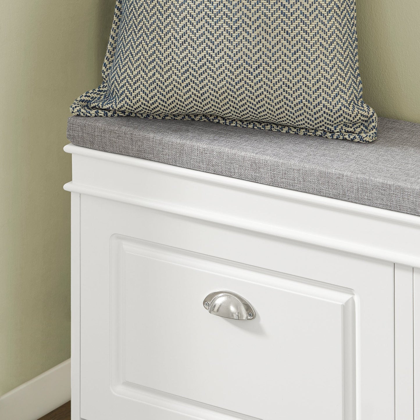 SoBuy Meuble à chaussures avec coussin d'assise et rabats - Meuble à chaussures pour couloir étroit - Blanc - 104 x 24 x 51 cm