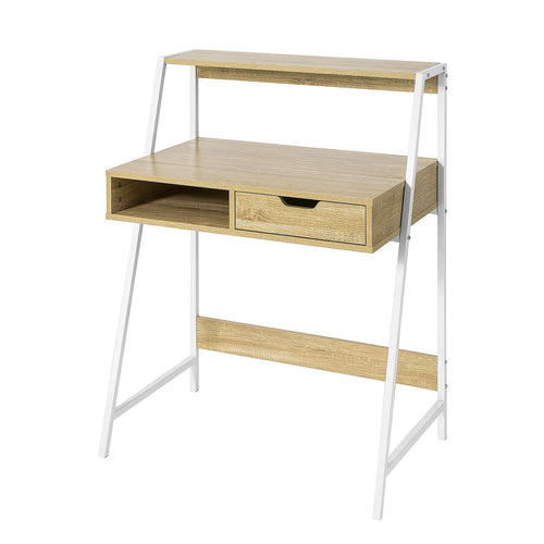 SoBuy - Bureau avec rangement - Rural - Max. 75 kg - 81 x 50 x 100 cm - Blanc/ Naturel