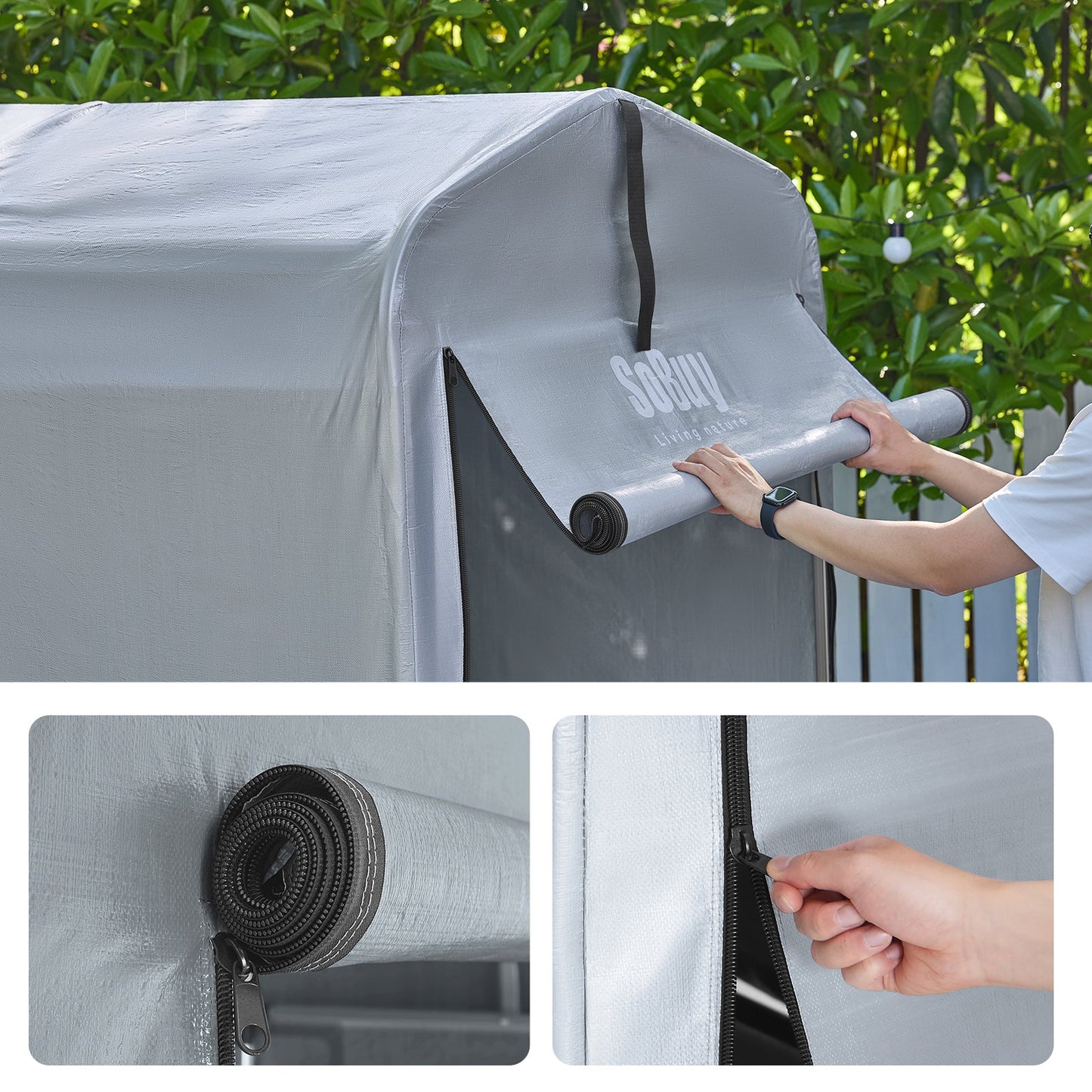 SoBuy KLS11-K Abri de jardin extérieur, étanche, abri vélo et rangement, argent, 120 x 176 x 163 cm