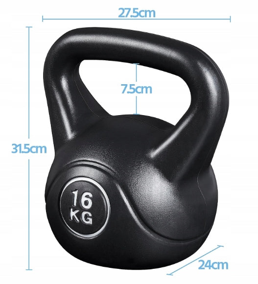 Yaheetech Kettlebell 16 kg - Poignée large, revêtement en caoutchouc et noyau en ciment - Pour la musculation et le cardio - Caoutchouc noir et ciment - 24 x 24 x 31,5 cm