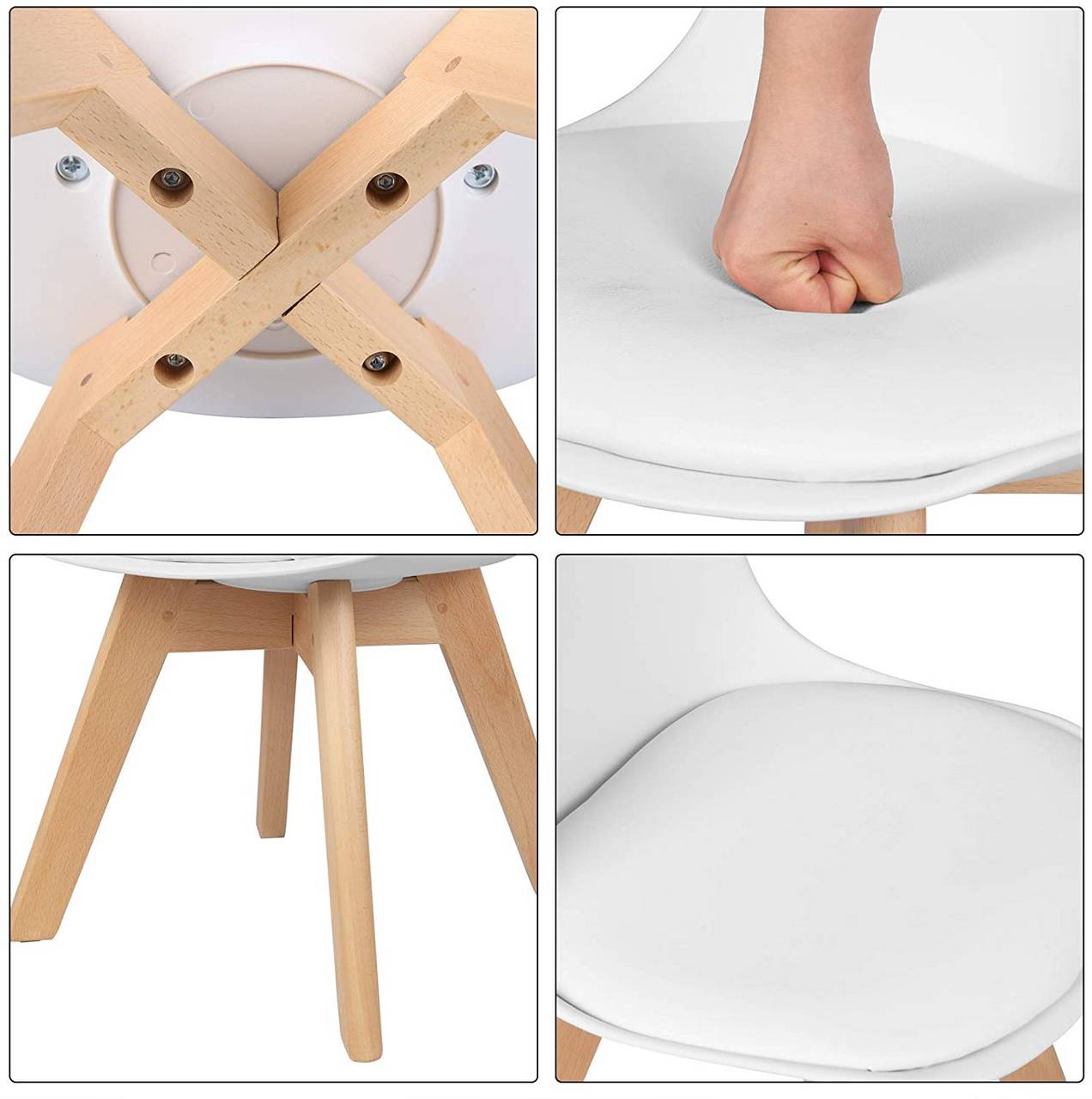 Chaise haute Woltu avec pieds et dossier en bois - Blanc - 56 x 38 x 33 cm
