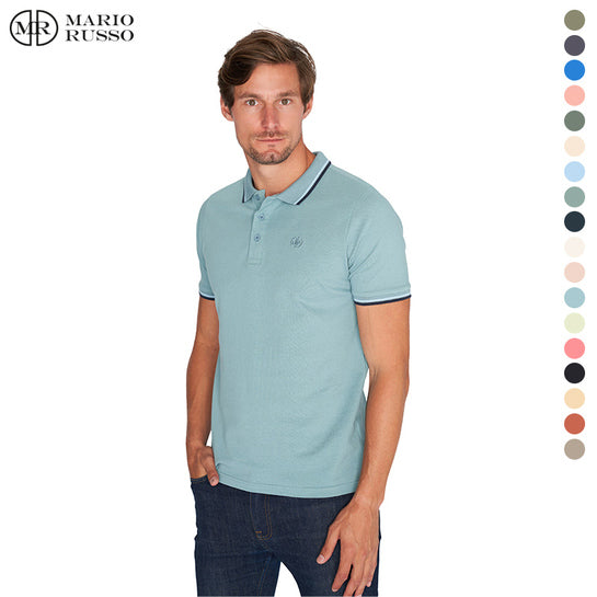 Polo Mario Russo Edward - Taille 4XL - Polo Homme - Polo Homme - Coton - Bleu mat