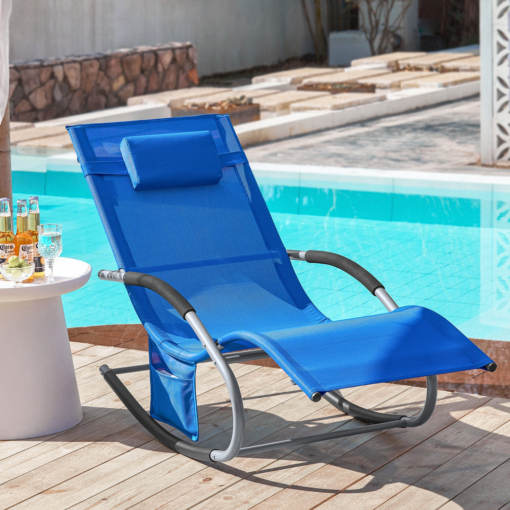 SoBuy Chaise longue OGS28-KB - Avec pieds à bascule et coussin de tête - 150 x 63 x 83 cm - Bleu