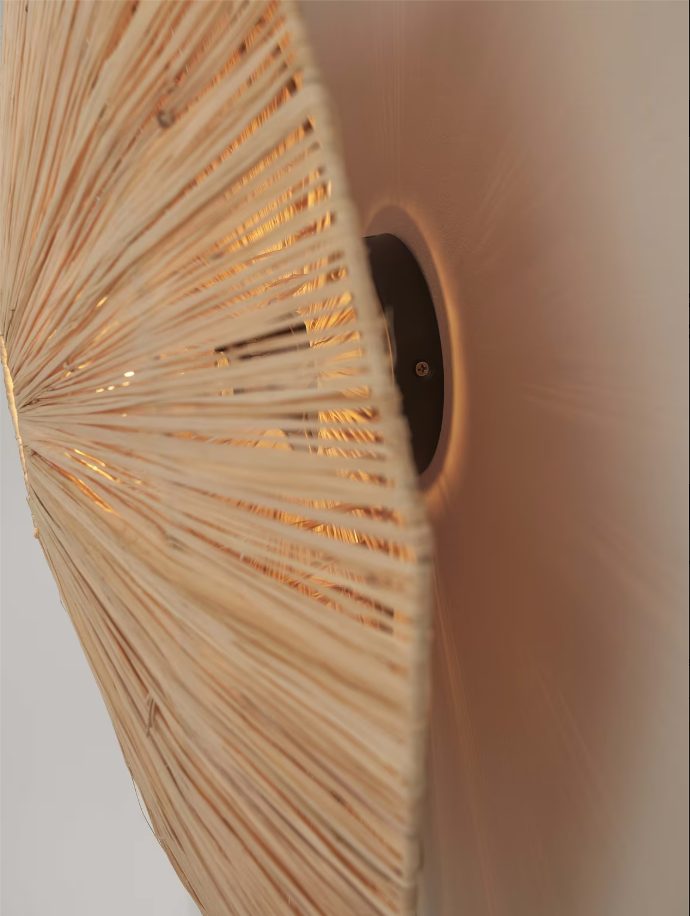 Good & Mojo - Plafonnier Panama - Ø65 x 20 cm - Raphia - Couleur naturelle - Design durable - Raccord E27 - Fait main