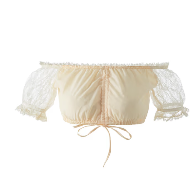 DressForFun - Chemisier Dirndl Tyroler Hanne - Taille M - Polyester et coton beige - Encolure Carmen avec dentelle - Coupe élastique - Oktoberfest & Carnival Dress for Ladies