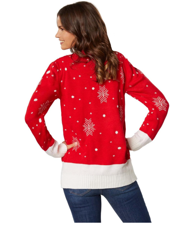 DressForFun - Pull de Noël Rudi Renne - Taille XXL - Polyester et Acrylique rouge - Design tricoté avec pompons - Confortable et chaud - Vêtements de fête pour Noël et Carnaval
