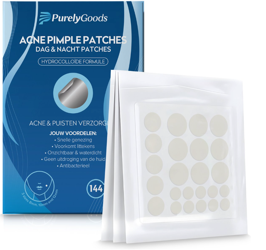 PurelyGoods® Patchs contre les boutons - 144 pcs en 3 tailles - Patchs contre l'acné - Masque pour le visage - Hydrocolloïde et huile d'arbre à thé - Soin de l'acné