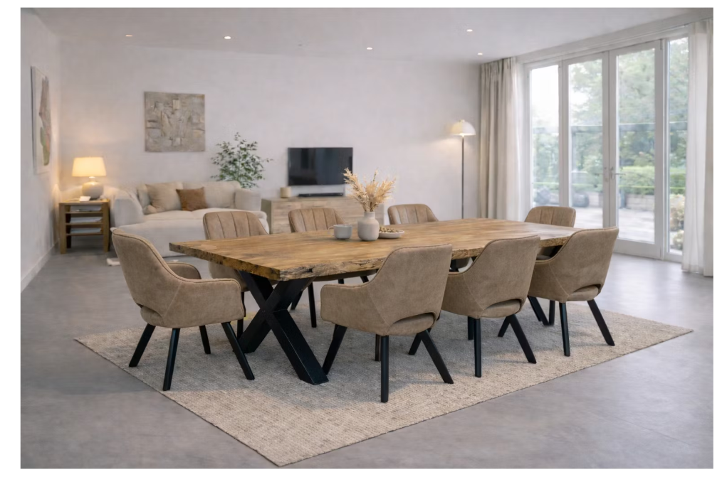 Furniture31 - Tenno Swivel Chair 2 Pieces - 55 x 45 x 88 cm - Comprend une fonction pivotante à 360 degrés, une structure mince en acier et un rembourrage en microfibre - Pour la salle à manger et le bureau - Textile taupe et métal