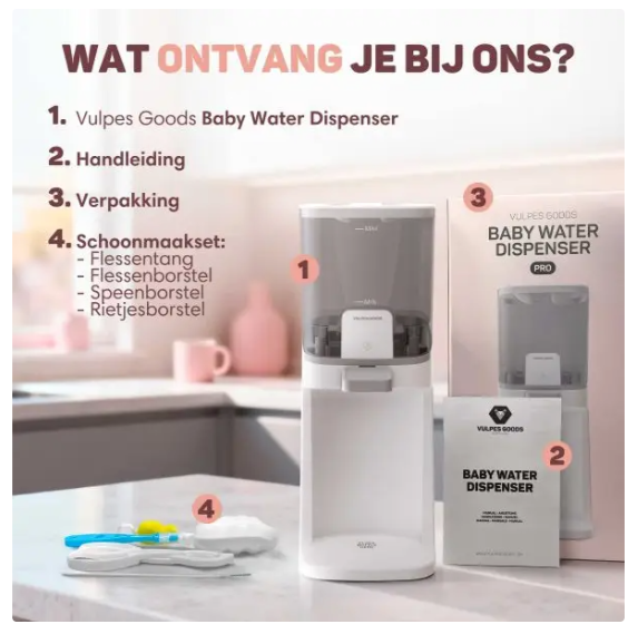 Vulpes Goods® - Distributeur d'eau pour bébé Pro - 1,6 litre - 3 niveaux de température, indication par LED et utilisation d'une seule main - pour les biberons et le thé - plastique blanc et gris clair