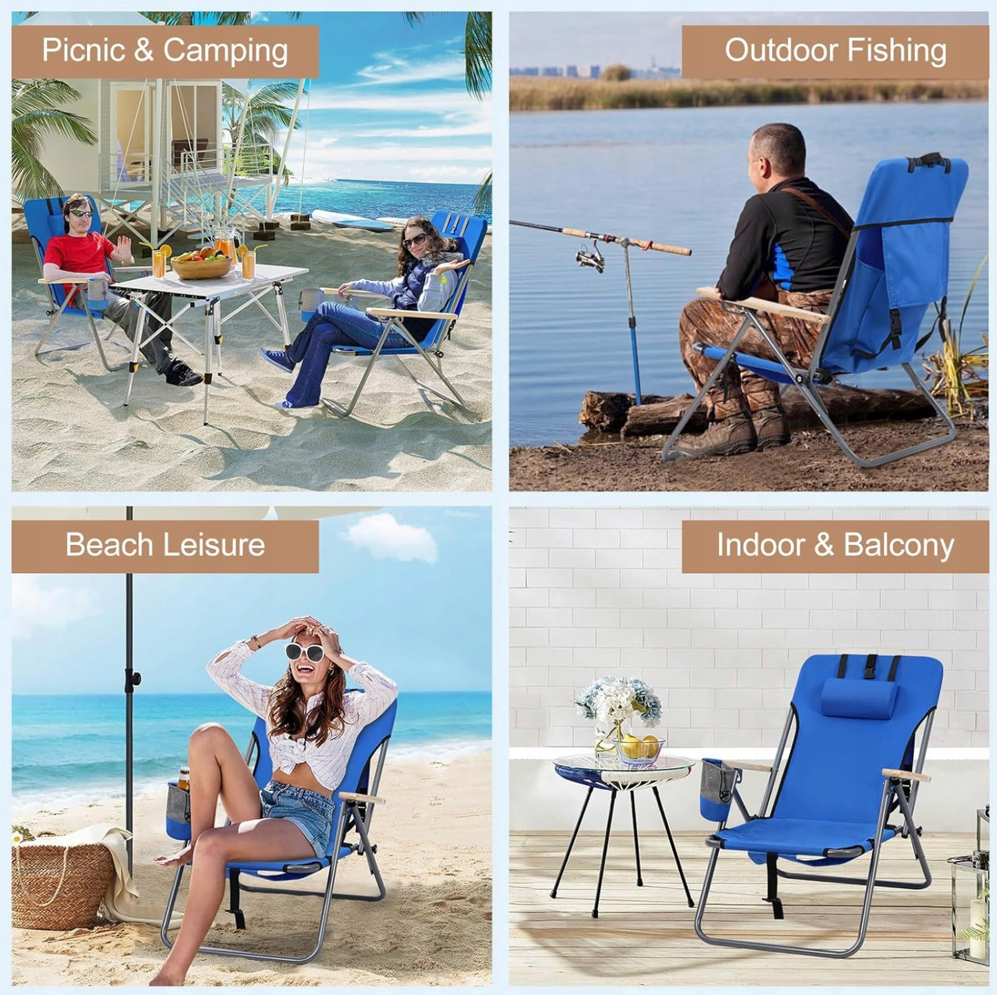 Woltu Set de 2 chaises de camping pliables - Bleu - 69 x 56 x 78 cm