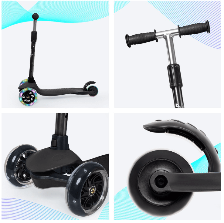 Scooter pour enfants LifeGoods HappyStep - Étape 2-5 ans - 3 roues lumineuses - Garçons/Filles - Noir