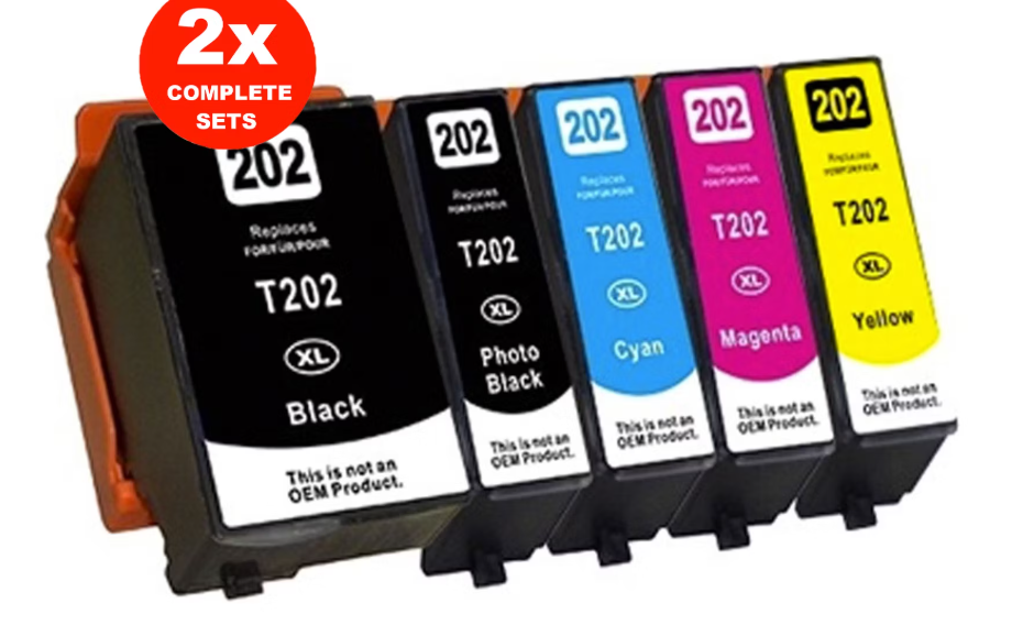 2x Epson 202XL Cartouches d'encre - Noir - Haute capacité - Convient à diverses imprimantes Epson
