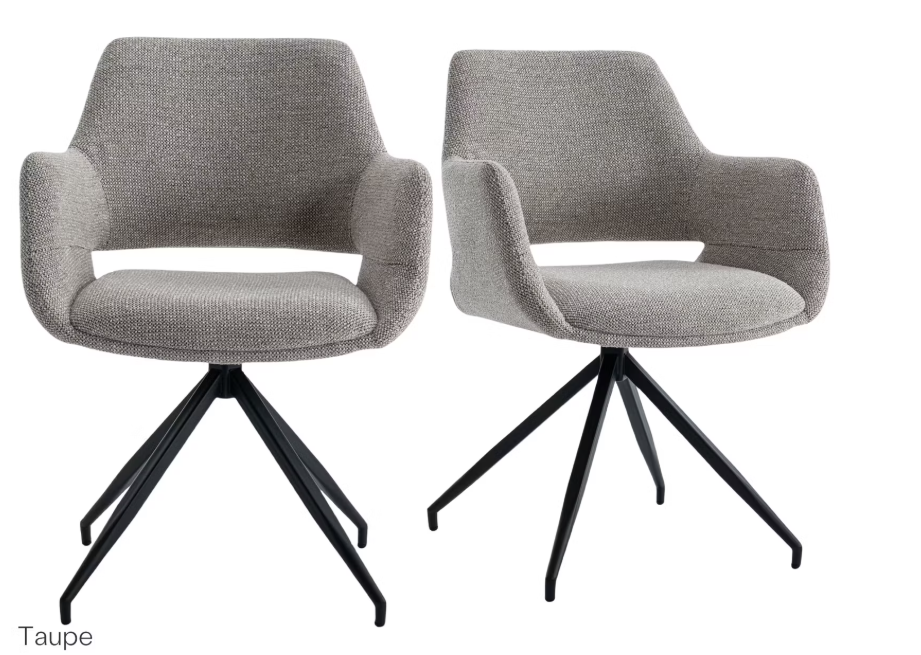 Furnihaus Monza Bjorn Chaises de salle à manger 2 pièces - Taupe - 82,5x59x60 cm - Avec accoudoirs et rotation de 180