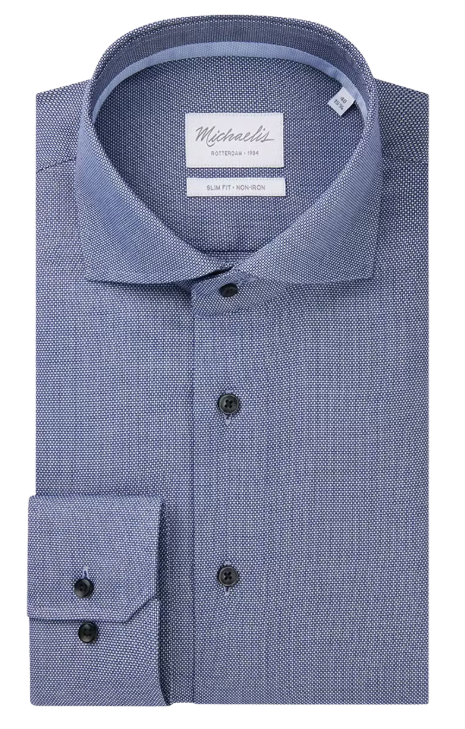 Michaelis Slim Fit Shirt | Navy | Size 43 | Cutaway Collar | Iron Free