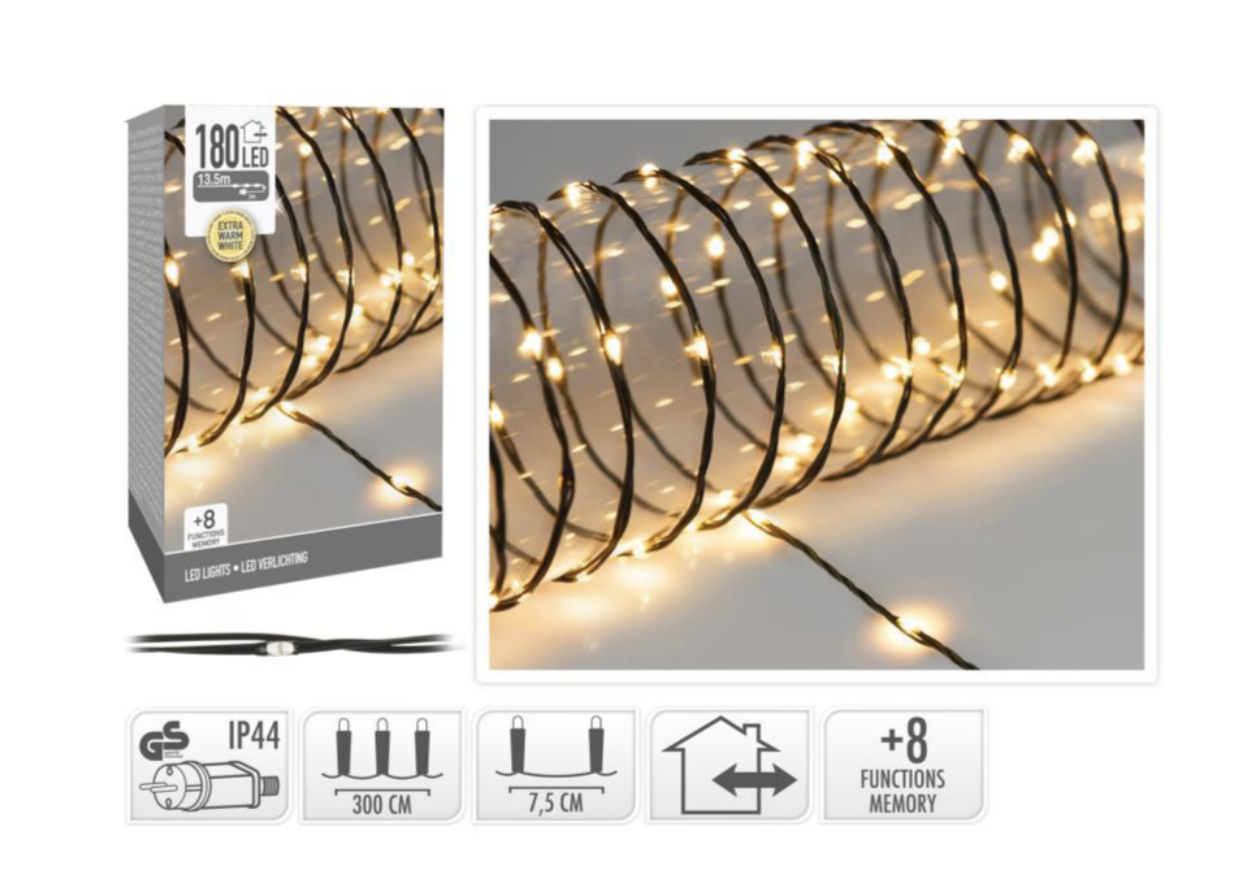 Lumières de Noël LED 180 LED - Blanc extra chaud - Fil souple - 14 x 9 x 6 cm