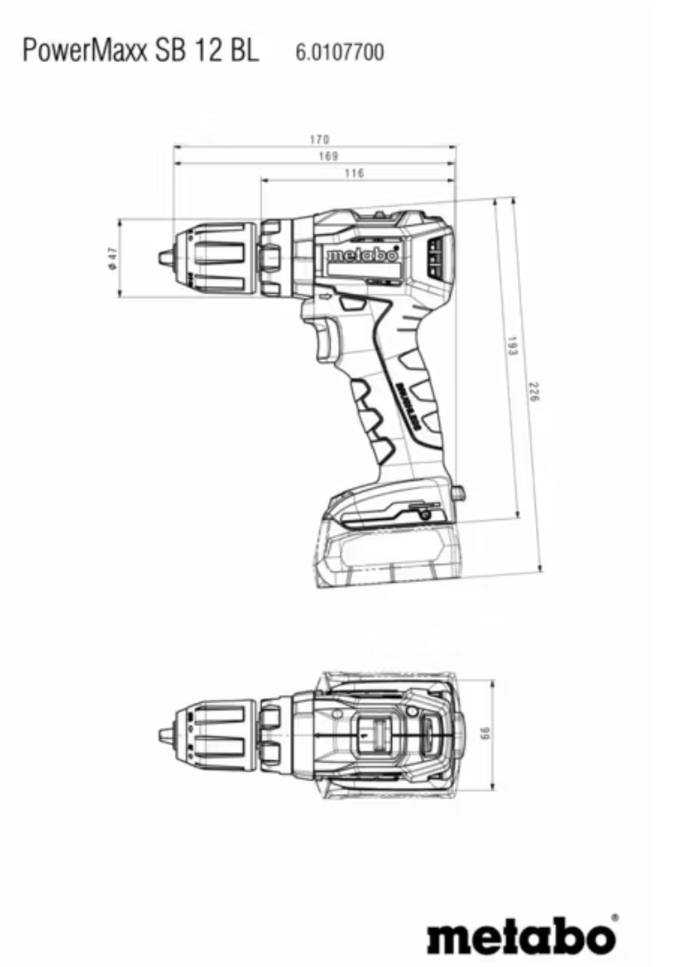 Metabo Perceuse à percussion sans fil 12V PowerMaxx - Compact - Coffret plastique