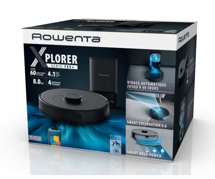 Rowenta X-Plorer Series 75 S RR8595 - Aspirateur robot avec station de vidange automatique, navigation laser et fonction balayage