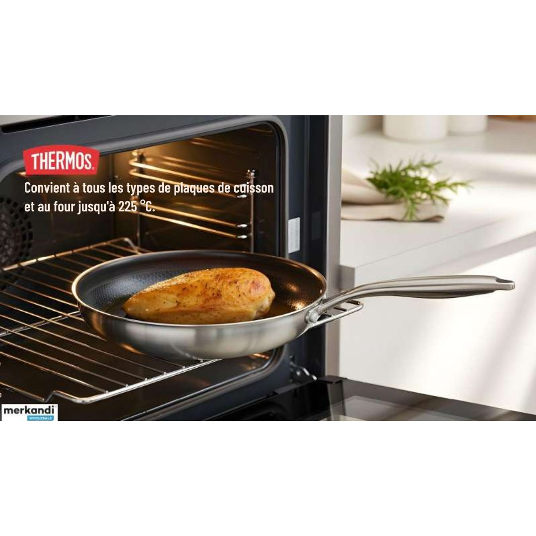 Poêle à crêpes - Thermos Thermoclad - 24 cm - revêtement antiadhésif en céramique sans PFAS - Acier inoxydable/Argent