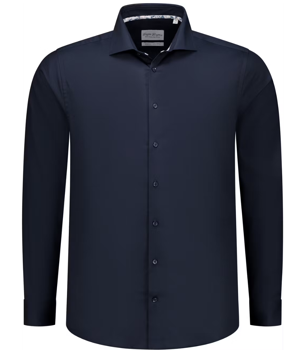 Boston Brothers - Chemise d'affaires à grand écart - Taille 39 et coupe étroite - avec boutons contrastés et finition facile d'entretien - pour usage formel - sergé marine