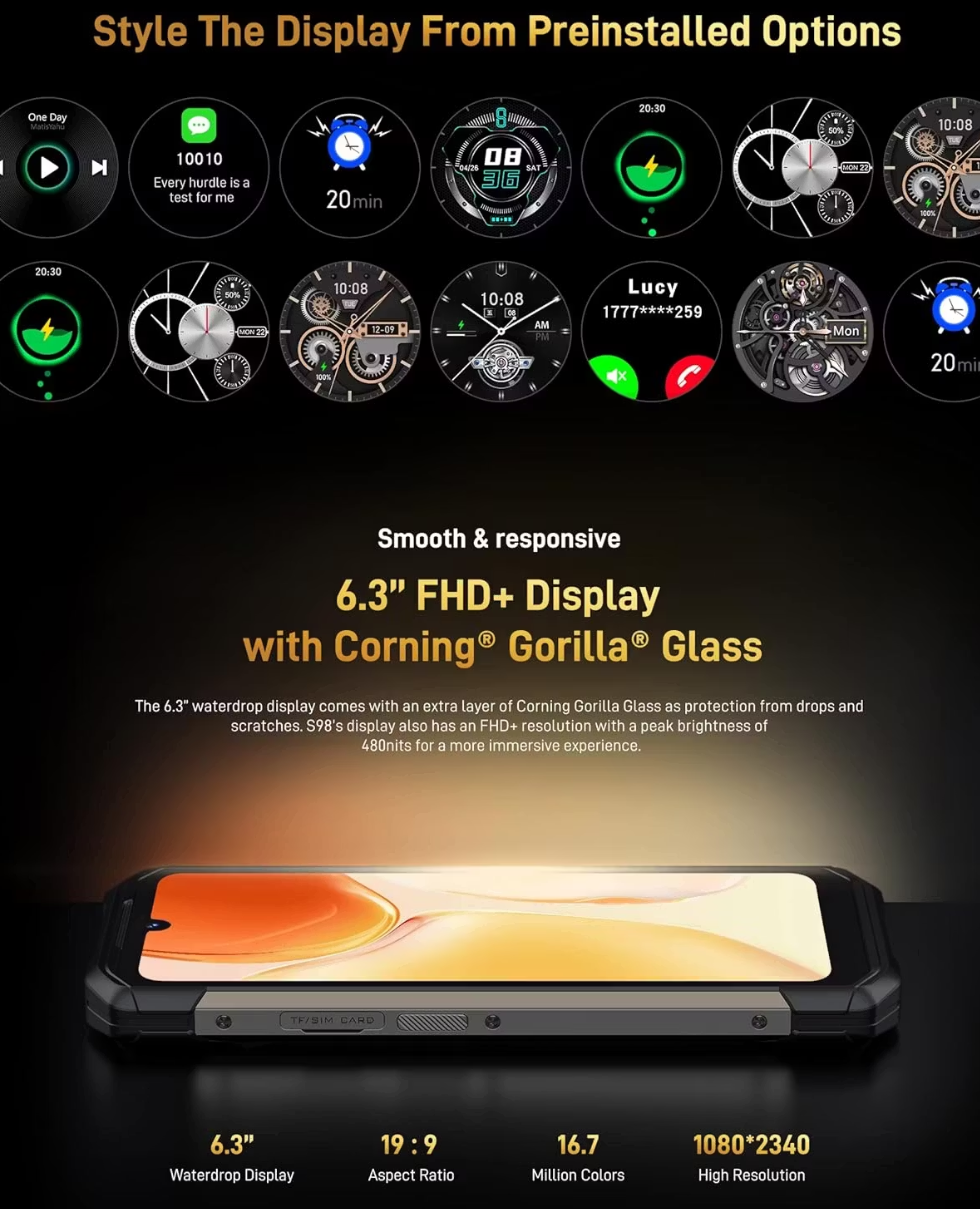 Doogee S98 Smartphone pour l'extérieur | 8 GB RAM | 256 GB Storage | caméra de vision nocturne | 6000 mAh